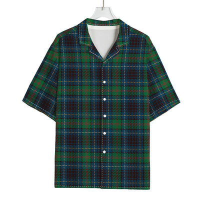 Blue And Green Tartan Pattern Print Rayon Hawaiian Shirt