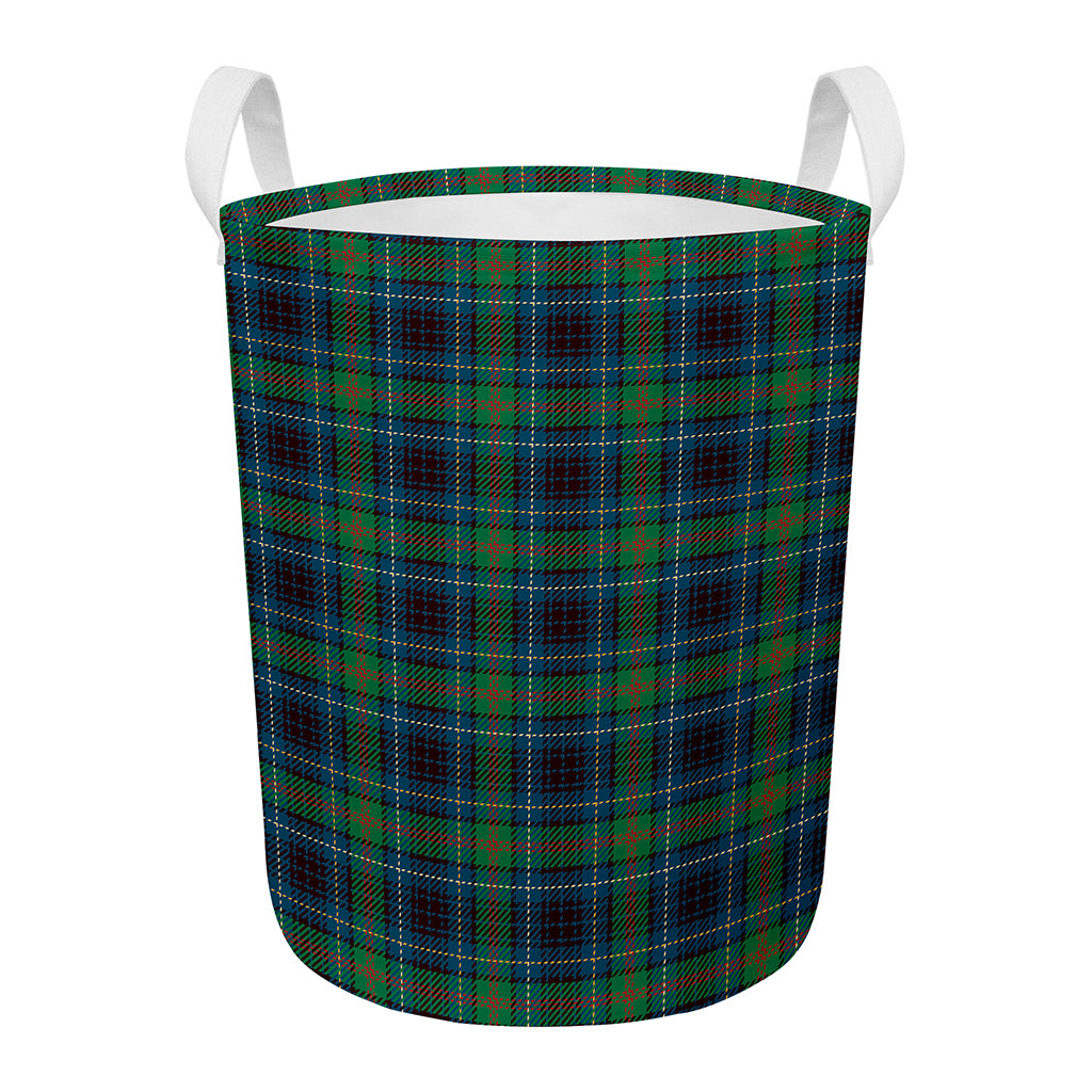 Blue And Green Tartan Pattern Print Round Laundry Basket