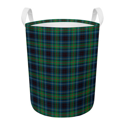 Blue And Green Tartan Pattern Print Round Laundry Basket