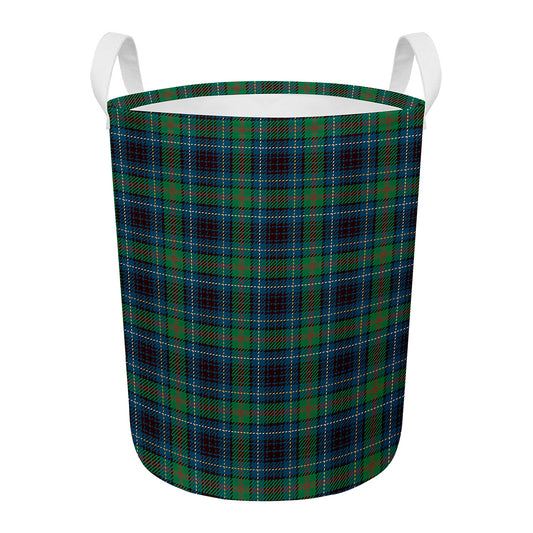 Blue And Green Tartan Pattern Print Round Laundry Basket