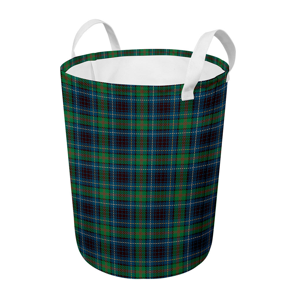 Blue And Green Tartan Pattern Print Round Laundry Basket