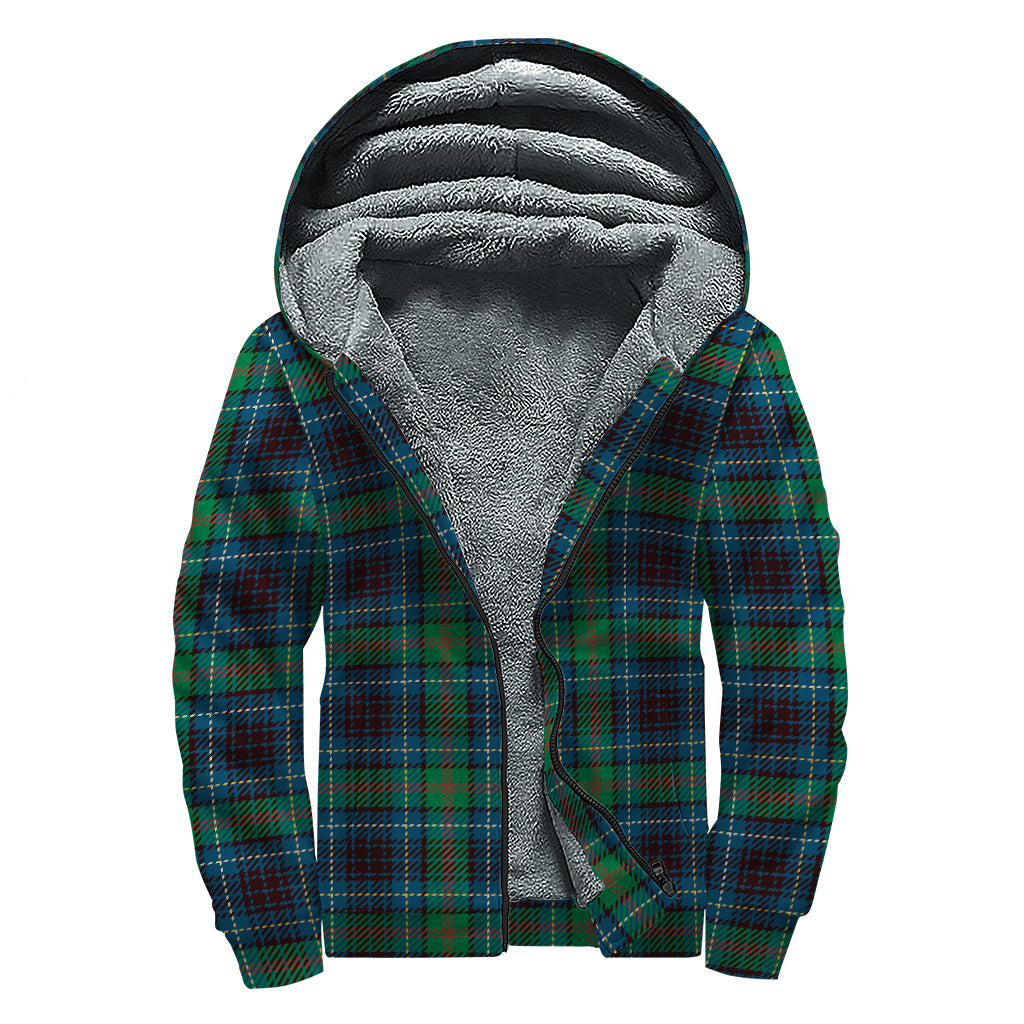 Blue And Green Tartan Pattern Print Sherpa Lined Zip Up Hoodie