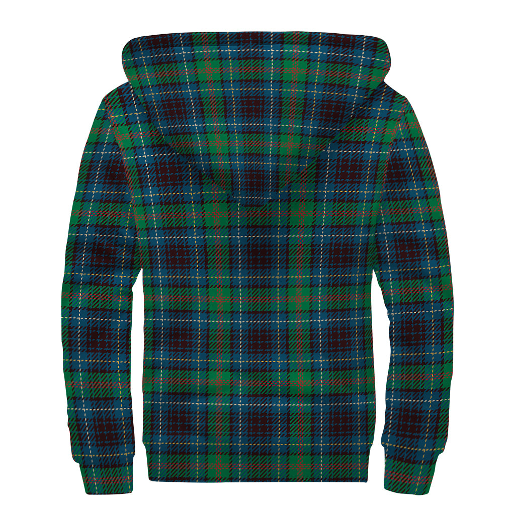 Blue And Green Tartan Pattern Print Sherpa Lined Zip Up Hoodie