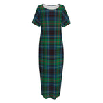 Blue And Green Tartan Pattern Print Short Sleeve Long Nightdress