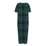 Blue And Green Tartan Pattern Print Short Sleeve Long Nightdress