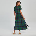 Blue And Green Tartan Pattern Print Short Sleeve Maxi Dress