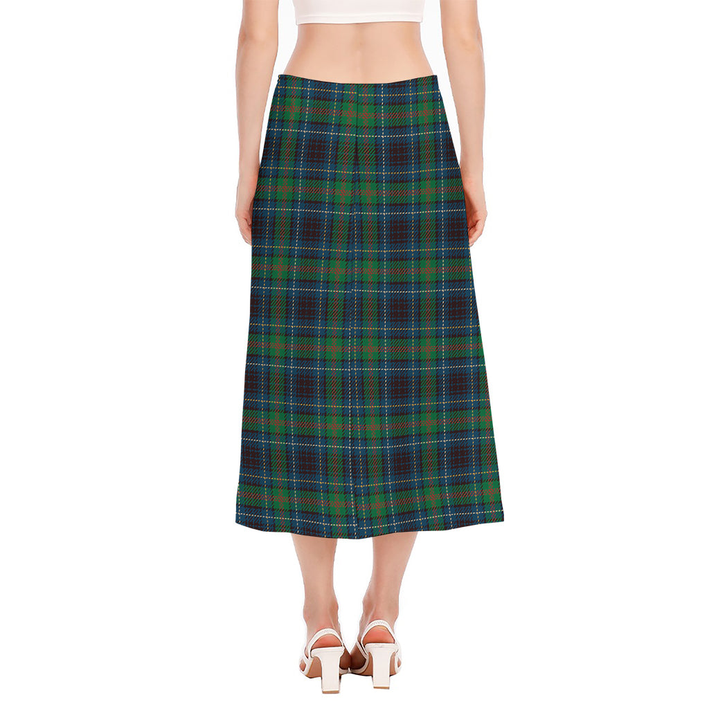Blue And Green Tartan Pattern Print Side Slit Midi Skirt