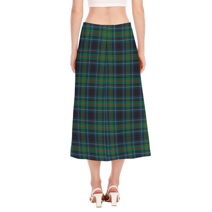 Blue And Green Tartan Pattern Print Side Slit Midi Skirt