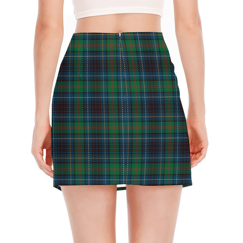 Blue And Green Tartan Pattern Print Side Slit Mini Skirt