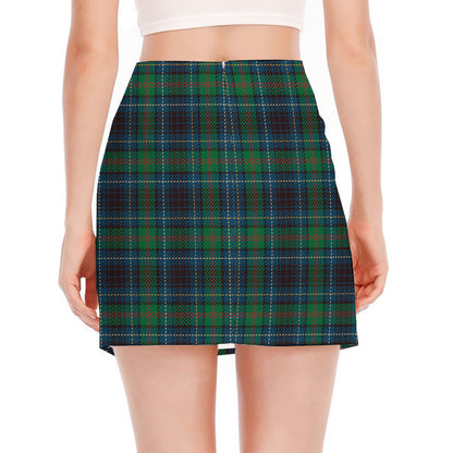 Blue And Green Tartan Pattern Print Side Slit Mini Skirt