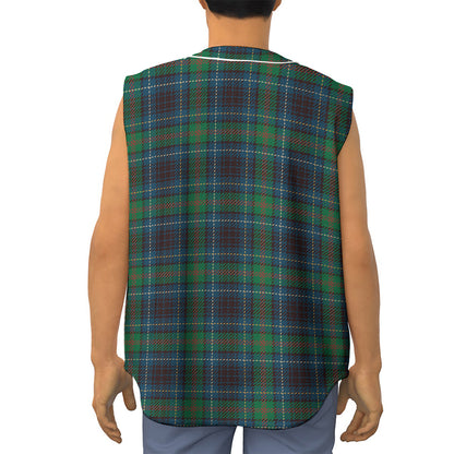 Blue And Green Tartan Pattern Print Sleeveless Baseball Jersey