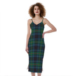 Blue And Green Tartan Pattern Print Slim Fit Midi Cami Dress