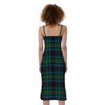 Blue And Green Tartan Pattern Print Slim Fit Midi Cami Dress