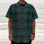 Blue And Green Tartan Pattern Print Textured Short Sleeve Shirt