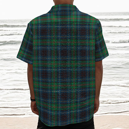 Blue And Green Tartan Pattern Print Textured Short Sleeve Shirt