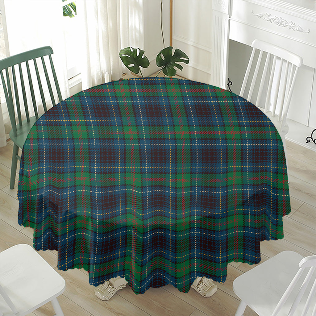 Blue And Green Tartan Pattern Print Waterproof Round Tablecloth