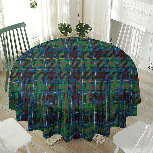 Blue And Green Tartan Pattern Print Waterproof Round Tablecloth
