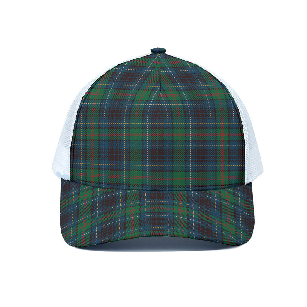 Blue And Green Tartan Pattern Print White Mesh Trucker Cap