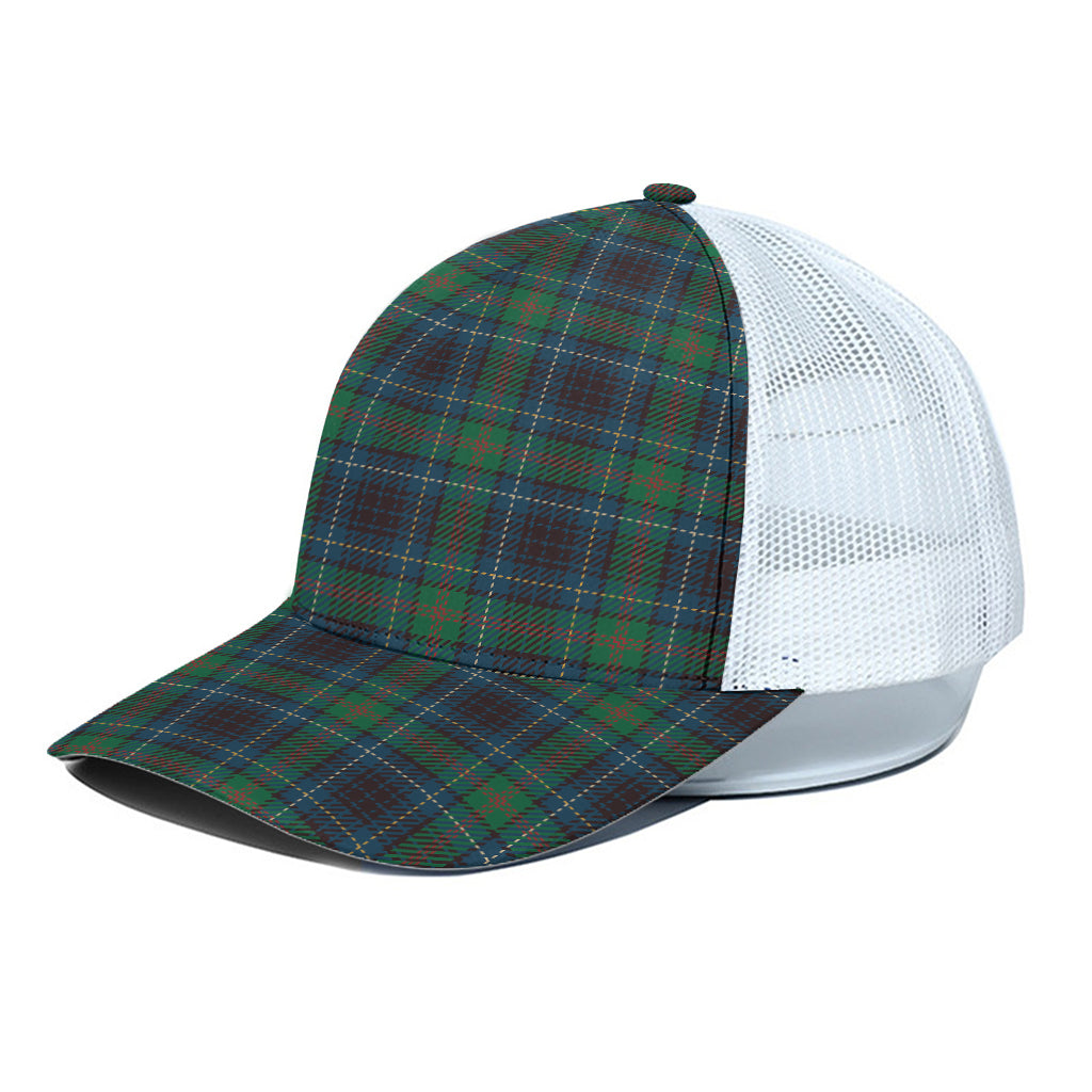 Blue And Green Tartan Pattern Print White Mesh Trucker Cap