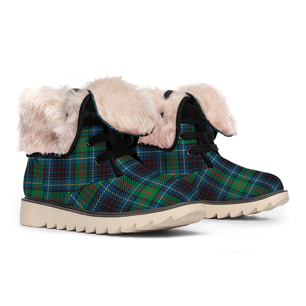 Blue And Green Tartan Pattern Print Winter Boots