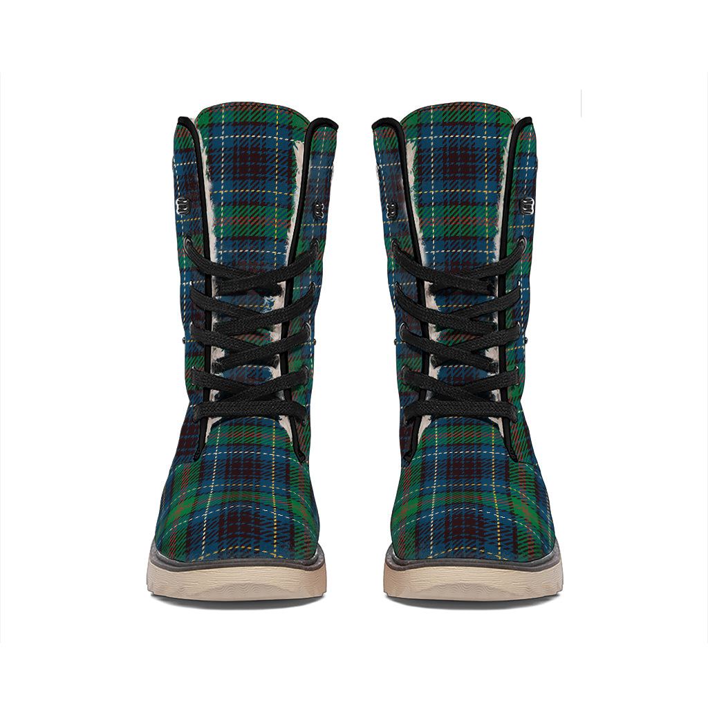 Blue And Green Tartan Pattern Print Winter Boots