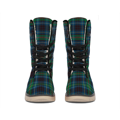 Blue And Green Tartan Pattern Print Winter Boots