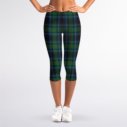 Blue And Green Tartan Pattern Print Women's Capri Leggings
