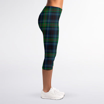 Blue And Green Tartan Pattern Print Women's Capri Leggings