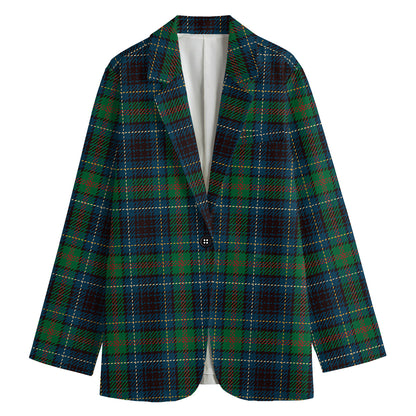 Blue And Green Tartan Pattern Print Women's Cotton Blazer