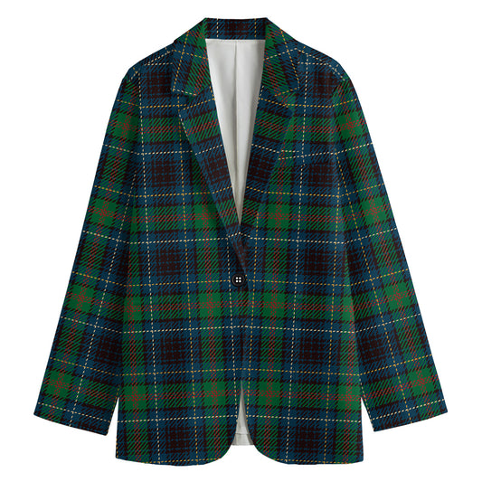 Blue And Green Tartan Pattern Print Women's Cotton Blazer