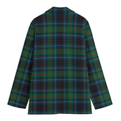 Blue And Green Tartan Pattern Print Women's Cotton Blazer