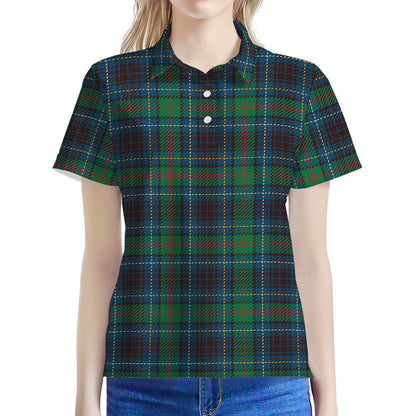 Blue And Green Tartan Pattern Print Women's Polo Shirt