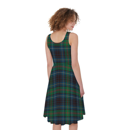 Blue And Green Tartan Pattern Print Women's Sleeveless Dress