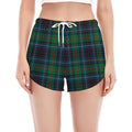 Blue And Green Tartan Pattern Print Women's Split Running Shorts