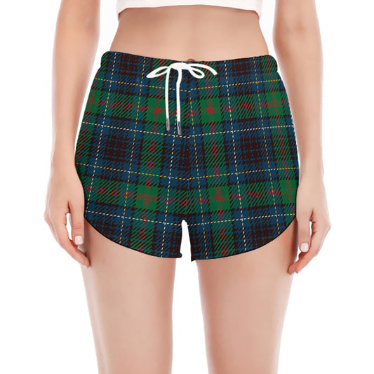 Blue And Green Tartan Pattern Print Women's Split Running Shorts