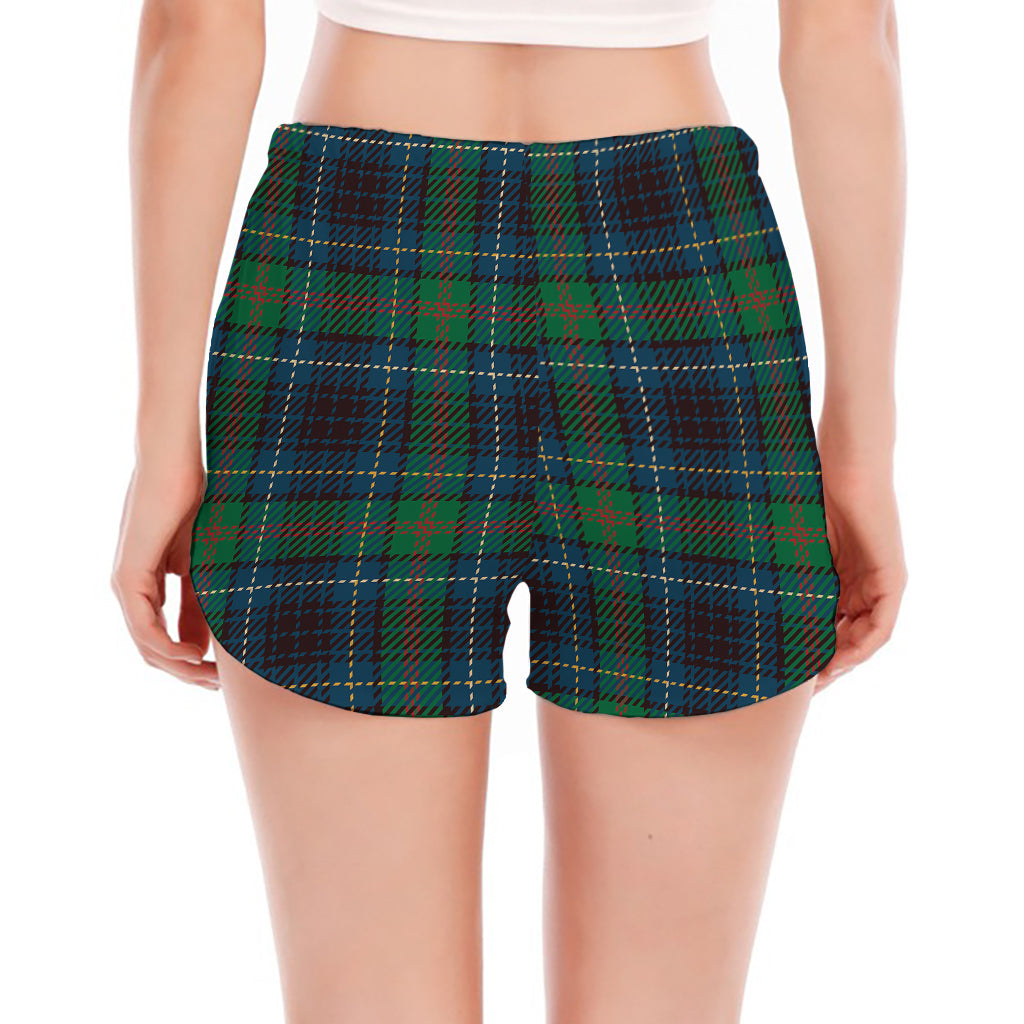 Blue And Green Tartan Pattern Print Women's Split Running Shorts