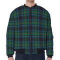 Blue And Green Tartan Pattern Print Zip Sleeve Bomber Jacket