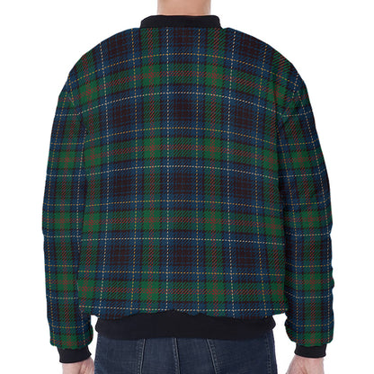 Blue And Green Tartan Pattern Print Zip Sleeve Bomber Jacket