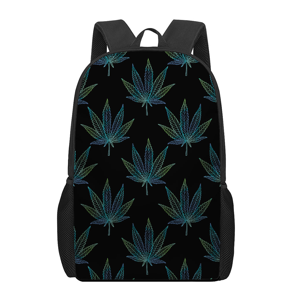 Blue And Green Weed Leaf Pattern Print 17 Inch Backpack