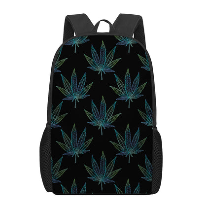 Blue And Green Weed Leaf Pattern Print 17 Inch Backpack