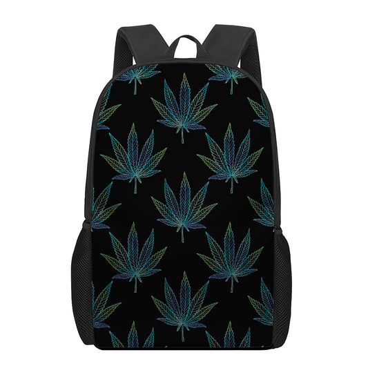 Blue And Green Weed Leaf Pattern Print 17 Inch Backpack