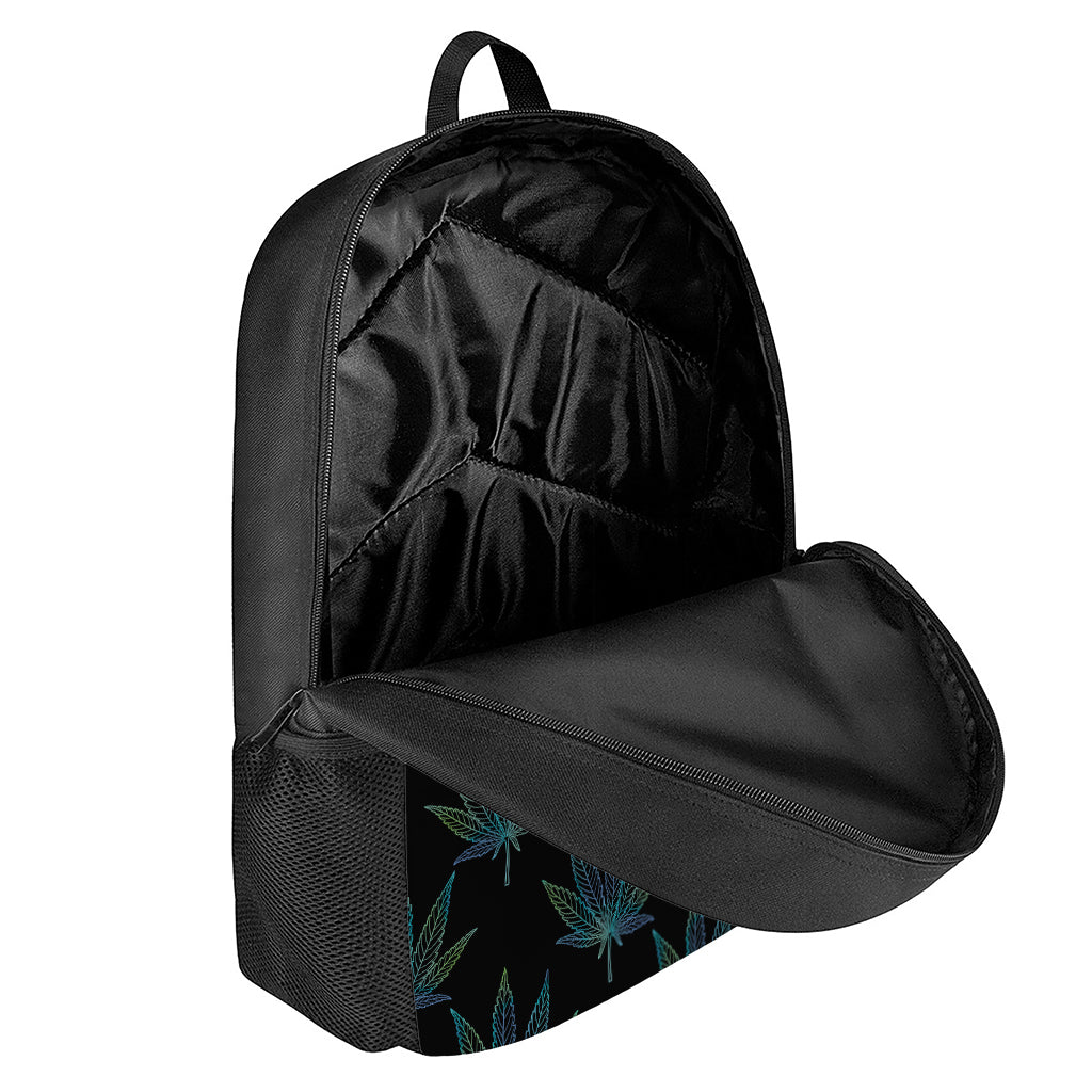 Blue And Green Weed Leaf Pattern Print 17 Inch Backpack
