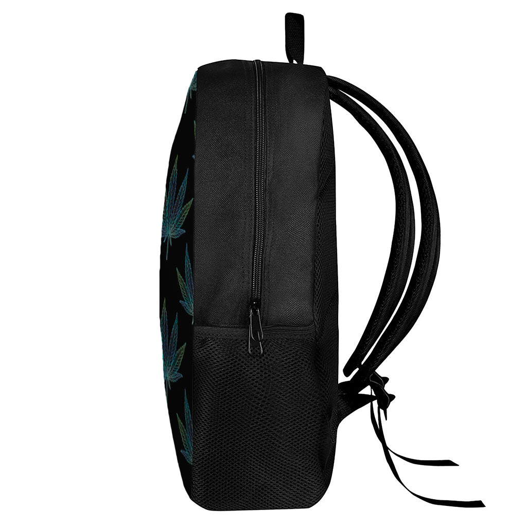 Blue And Green Weed Leaf Pattern Print 17 Inch Backpack