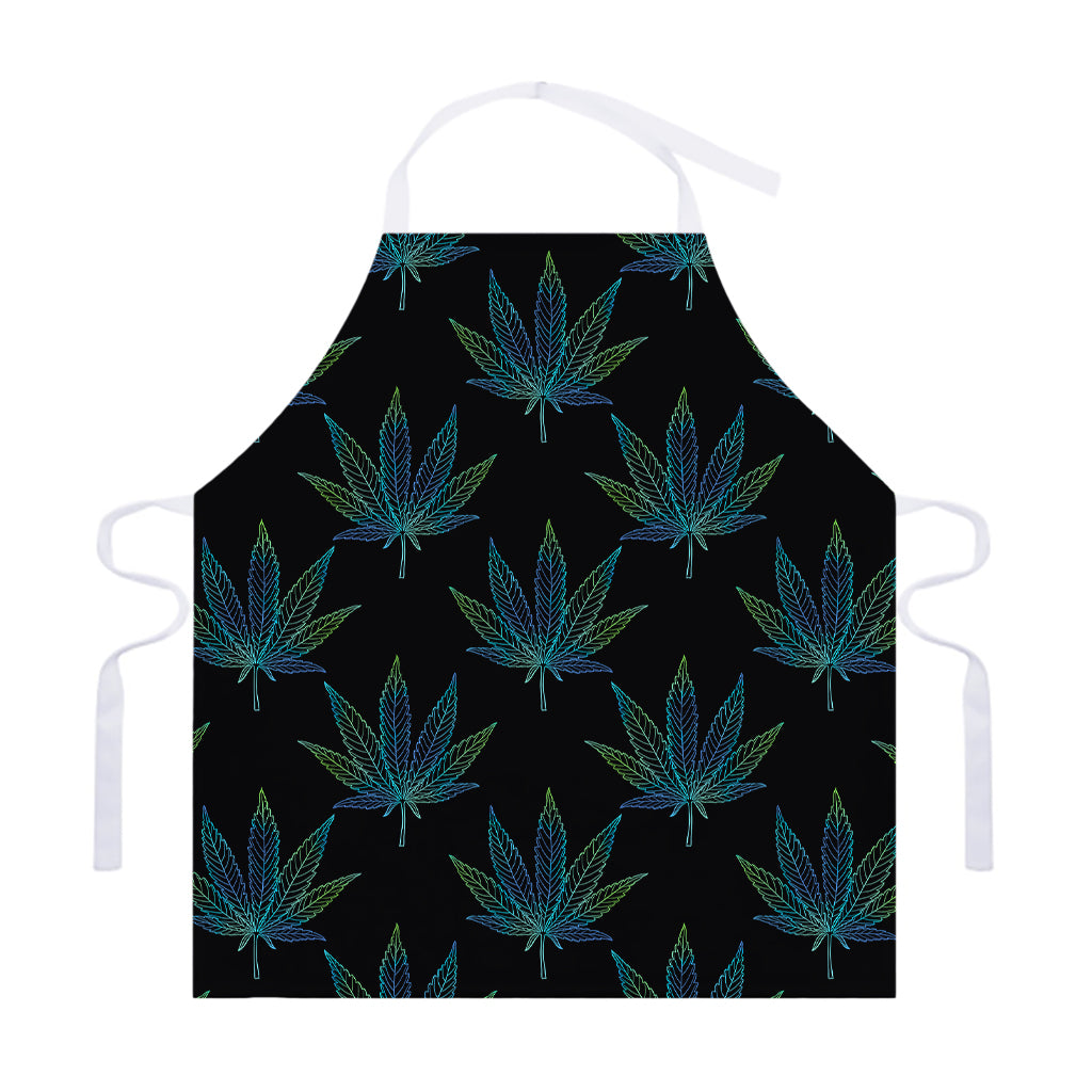Blue And Green Weed Leaf Pattern Print Adjustable Apron