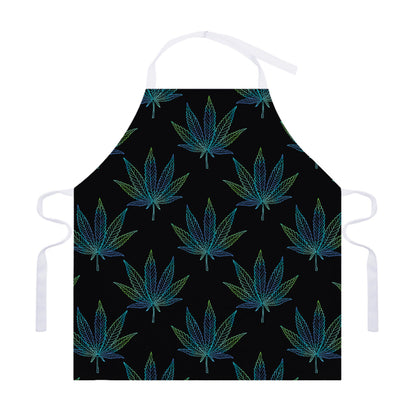 Blue And Green Weed Leaf Pattern Print Adjustable Apron