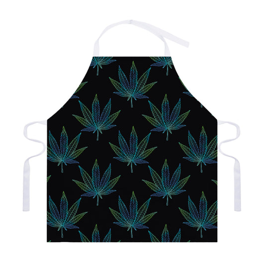 Blue And Green Weed Leaf Pattern Print Adjustable Apron