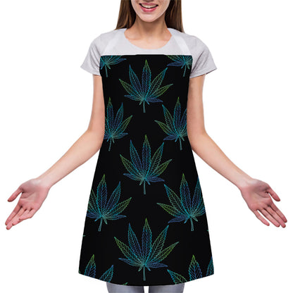 Blue And Green Weed Leaf Pattern Print Adjustable Apron