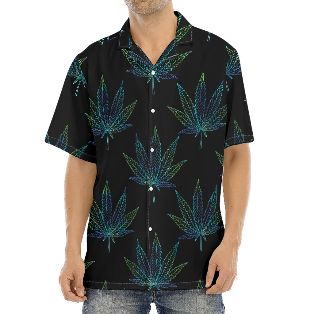 Blue And Green Weed Leaf Pattern Print Aloha Shirt