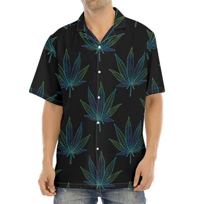 Blue And Green Weed Leaf Pattern Print Aloha Shirt