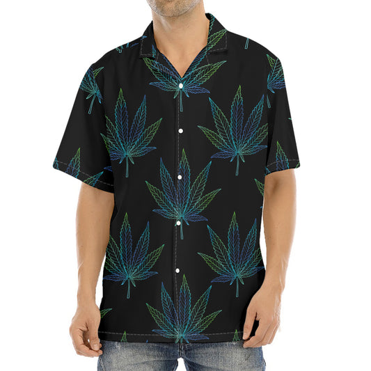 Blue And Green Weed Leaf Pattern Print Aloha Shirt